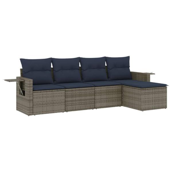 5-teiliges Gartensofa-Set mit Kissen, grau, Polyrattan