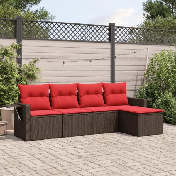 ARDEBO.de - 5-teiliges Gartensofa-Set mit Kissen, braun, Polyrattan