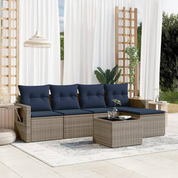 ARDEBO.de - 6-teiliges Gartensofa-Set mit Kissen, grau, Polyrattan
