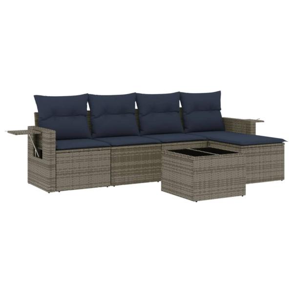 6-teiliges Gartensofa-Set mit Kissen, grau, Polyrattan