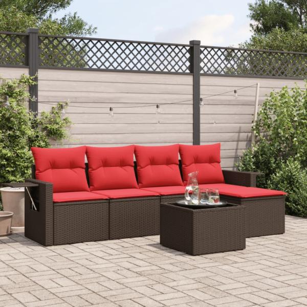 ARDEBO.de - 6-teiliges Gartensofa-Set mit Kissen, braun, Polyrattan