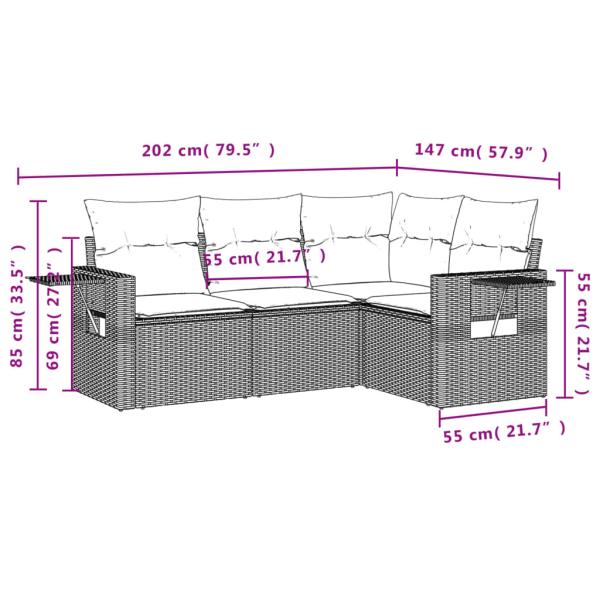 4-teiliges Gartensofa-Set mit Kissen, schwarzes Polyrattan