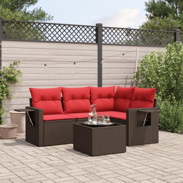 ARDEBO.de - 5-teiliges Gartensofa-Set mit Kissen, braun, Polyrattan