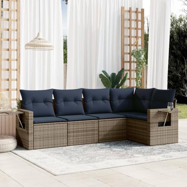 ARDEBO.de - 5-teiliges Gartensofa-Set mit Kissen, grau, Polyrattan