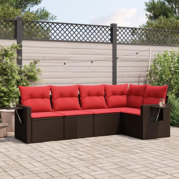 ARDEBO.de - 5-teiliges Gartensofa-Set mit Kissen, braun, Polyrattan