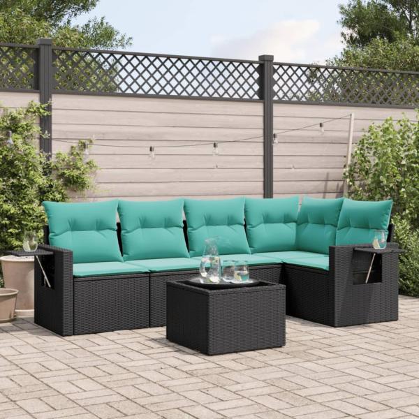 ARDEBO.de - 6-teiliges Gartensofa-Set mit Kissen, schwarzes Polyrattan