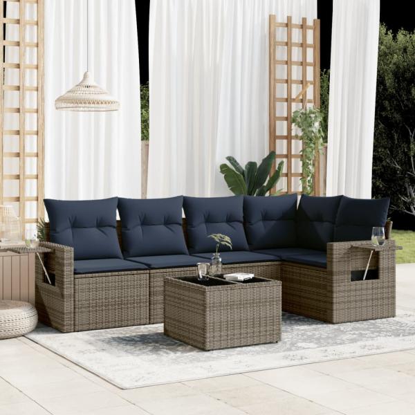 ARDEBO.de - 6-teiliges Gartensofa-Set mit Kissen, grau, Polyrattan