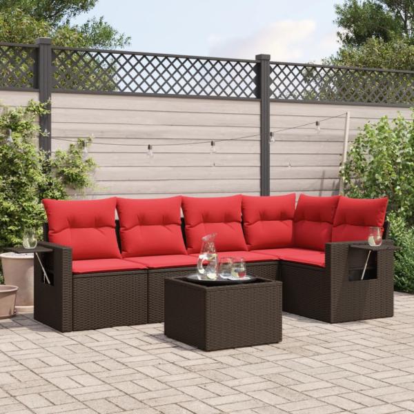 ARDEBO.de - 6-teiliges Gartensofa-Set mit Kissen, braun, Polyrattan