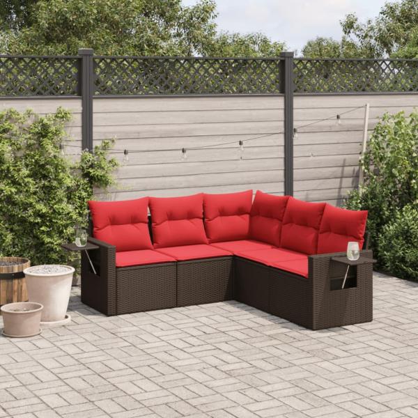 ARDEBO.de - 5-teiliges Gartensofa-Set mit Kissen, braun, Polyrattan