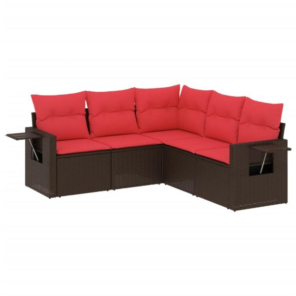 5-teiliges Gartensofa-Set mit Kissen, braun, Polyrattan