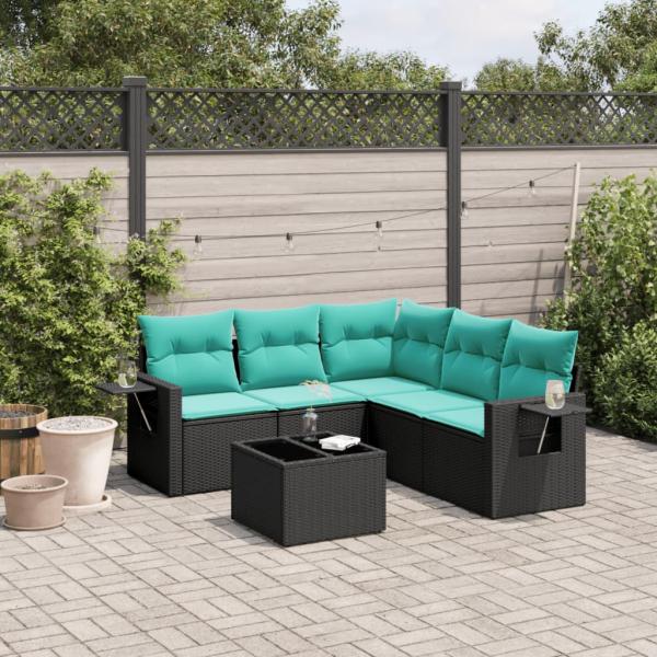 ARDEBO.de - 6-teiliges Gartensofa-Set mit Kissen, schwarzes Polyrattan