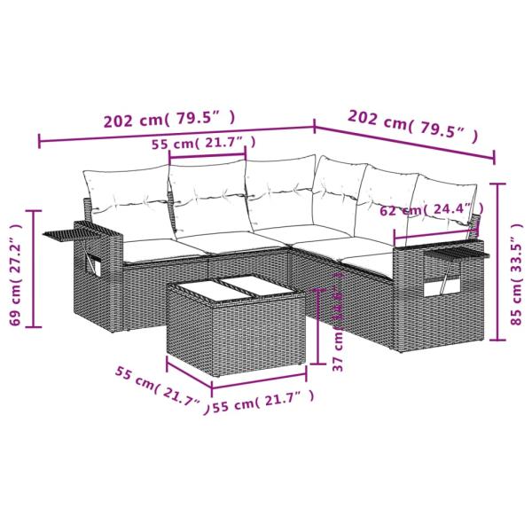 6-teiliges Gartensofa-Set mit Kissen, grau, Polyrattan