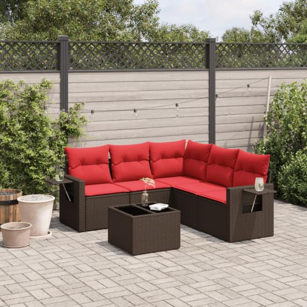 ARDEBO.de - 6-teiliges Gartensofa-Set mit Kissen, braun, Polyrattan