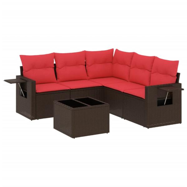 6-teiliges Gartensofa-Set mit Kissen, braun, Polyrattan