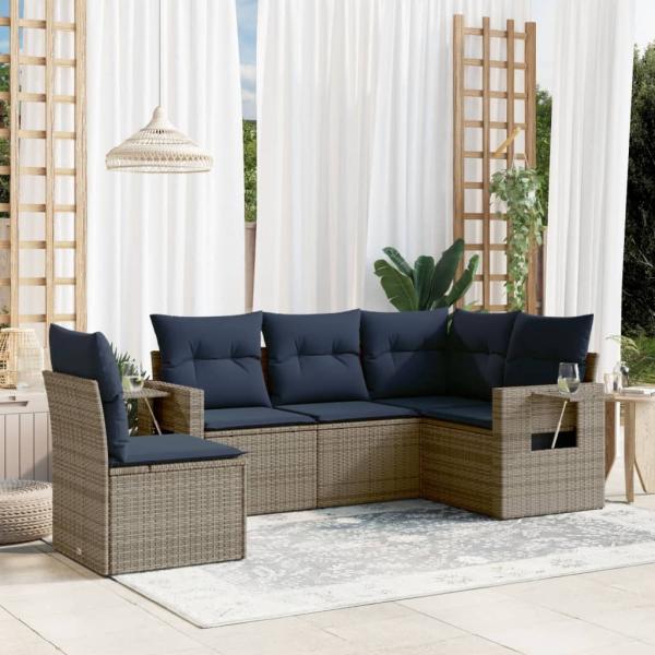 ARDEBO.de - 5-teiliges Gartensofa-Set mit Kissen, grau, Polyrattan