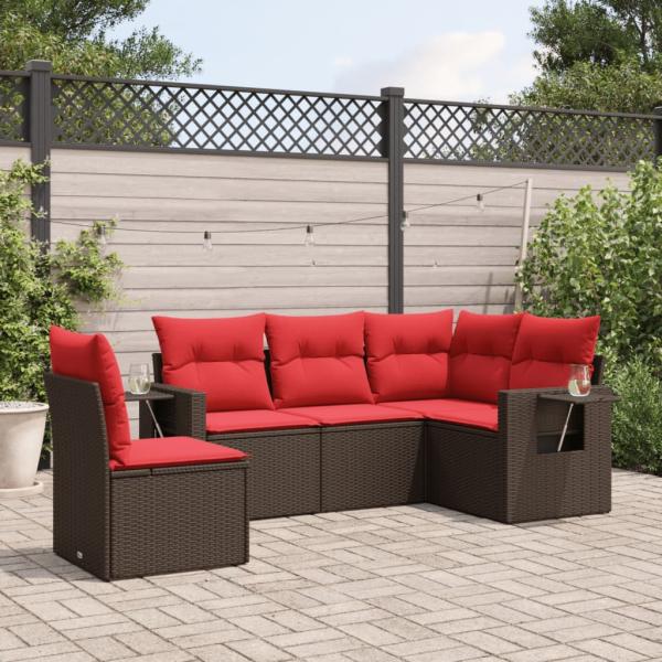 ARDEBO.de - 5-teiliges Gartensofa-Set mit Kissen, braun, Polyrattan