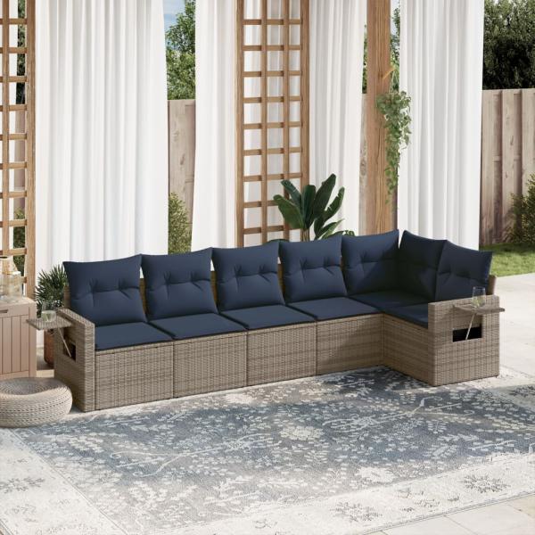 ARDEBO.de - 6-teiliges Gartensofa-Set mit Kissen, grau, Polyrattan