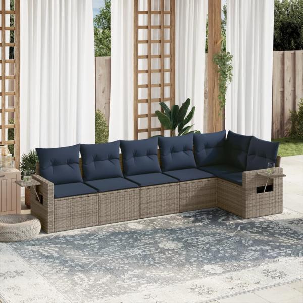 ARDEBO.de - 7-teiliges Gartensofa-Set mit Kissen, grau, Polyrattan