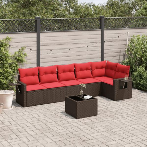 ARDEBO.de - 7-teiliges Gartensofa-Set mit Kissen, braun, Polyrattan