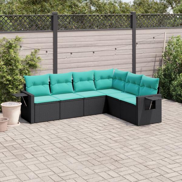 ARDEBO.de - 6-teiliges Gartensofa-Set mit Kissen, schwarzes Polyrattan