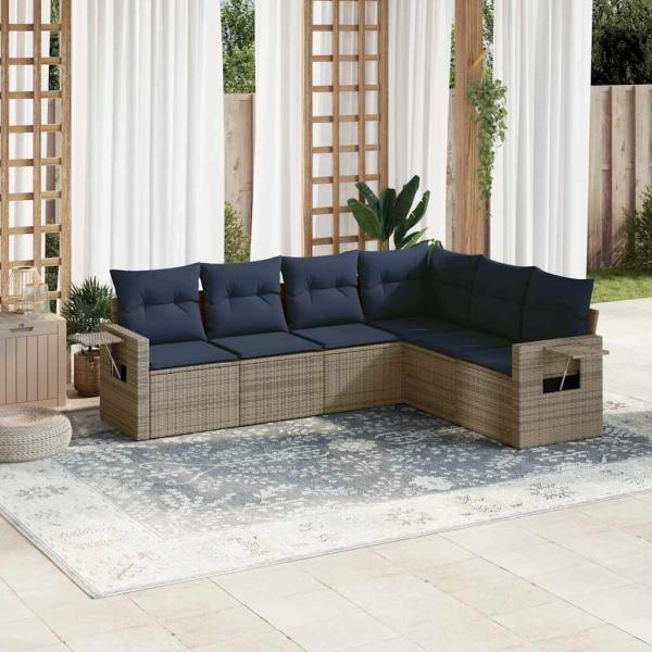 ARDEBO.de - 6-teiliges Gartensofa-Set mit Kissen, grau, Polyrattan
