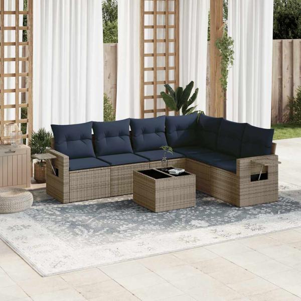 ARDEBO.de - 7-teiliges Gartensofa-Set mit Kissen, grau, Polyrattan