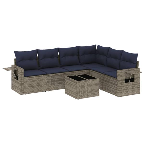 7-teiliges Gartensofa-Set mit Kissen, grau, Polyrattan