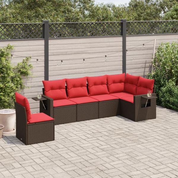 ARDEBO.de - 6-teiliges Gartensofa-Set mit Kissen, braun, Polyrattan