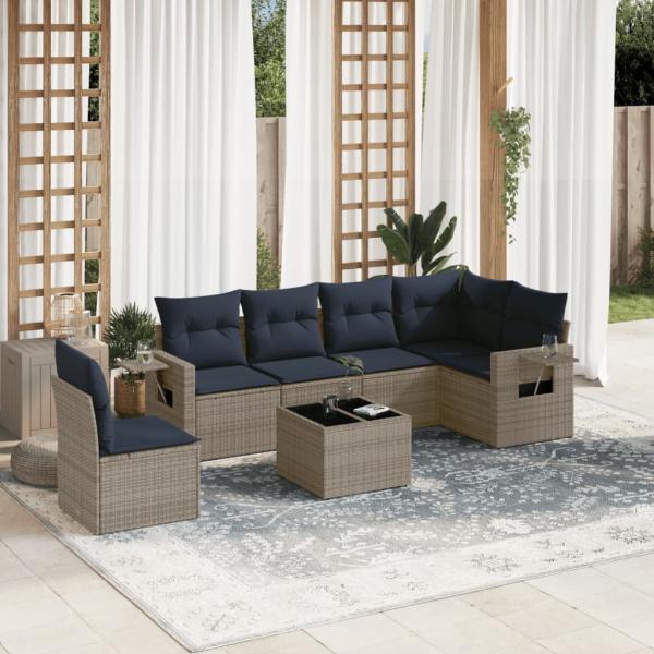 ARDEBO.de - 7-teiliges Gartensofa-Set mit Kissen, grau, Polyrattan