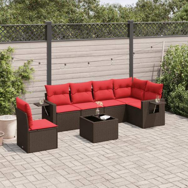 ARDEBO.de - 7-teiliges Gartensofa-Set mit Kissen, braun, Polyrattan