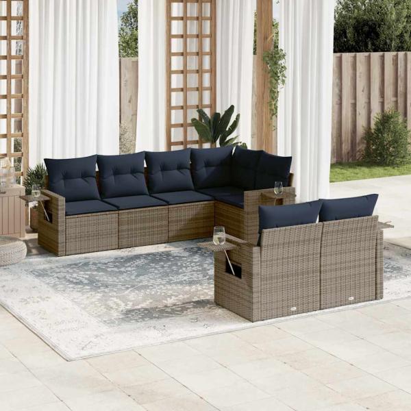 ARDEBO.de - 7-teiliges Gartensofa-Set mit Kissen, grau, Polyrattan
