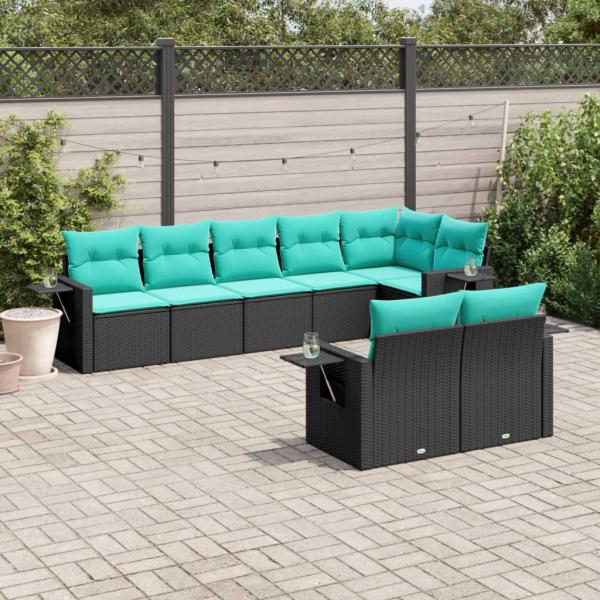 ARDEBO.de - 8-teiliges Gartensofa-Set mit Kissen, schwarzes Polyrattan
