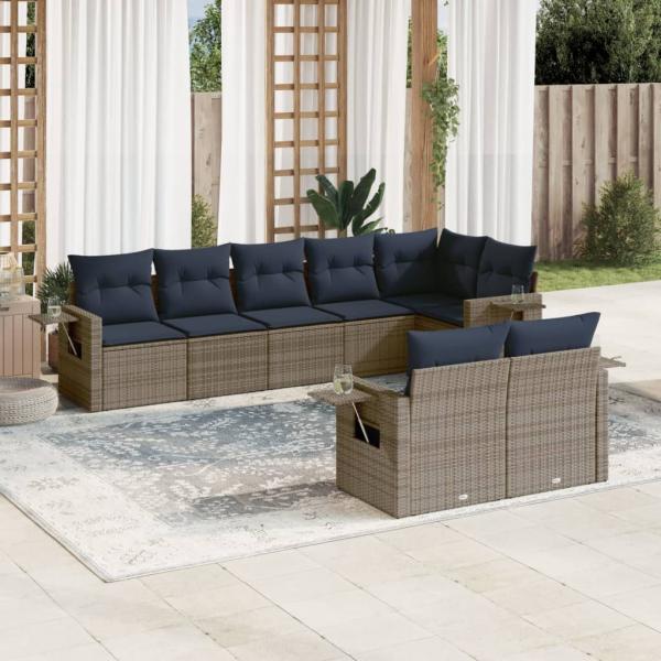 ARDEBO.de - 8-teiliges Gartensofa-Set mit Kissen, grau, Polyrattan