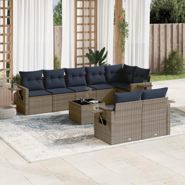 ARDEBO.de - 9-teiliges Gartensofa-Set mit Kissen, grau, Polyrattan