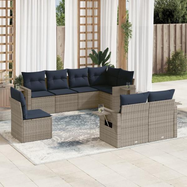 ARDEBO.de - 8-teiliges Gartensofa-Set mit Kissen, grau, Polyrattan