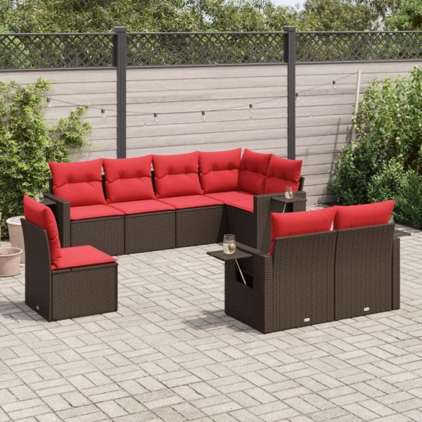 ARDEBO.de - 8-teiliges Gartensofa-Set mit Kissen, braun, Polyrattan