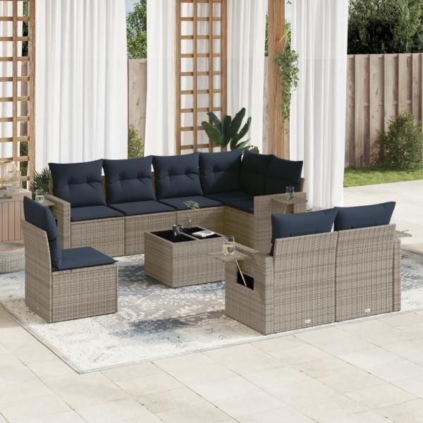 ARDEBO.de - 9-teiliges Gartensofa-Set mit Kissen, grau, Polyrattan