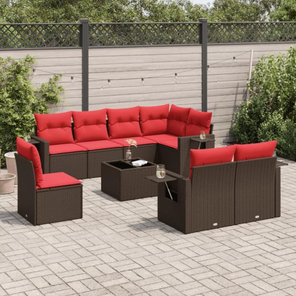 ARDEBO.de - 9-teiliges Gartensofa-Set mit Kissen, braun, Polyrattan