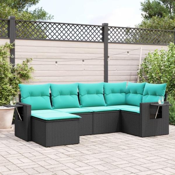 ARDEBO.de - 6-teiliges Gartensofa-Set mit Kissen, schwarzes Polyrattan