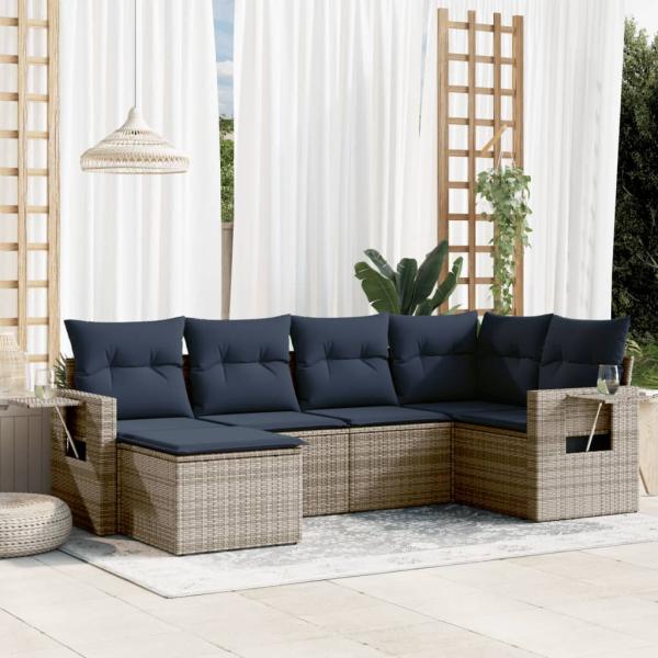 ARDEBO.de - 6-teiliges Gartensofa-Set mit Kissen, grau, Polyrattan