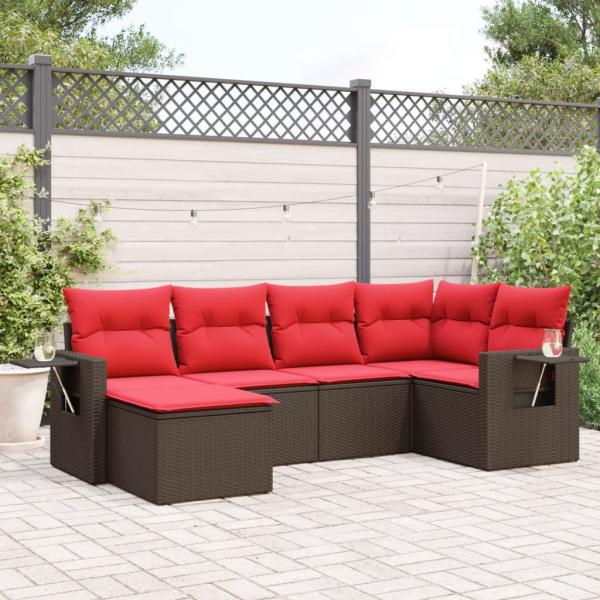 ARDEBO.de - 6-teiliges Gartensofa-Set mit Kissen, braun, Polyrattan