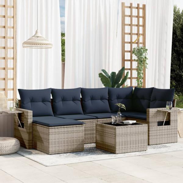 ARDEBO.de - 7-teiliges Gartensofa-Set mit Kissen, grau, Polyrattan