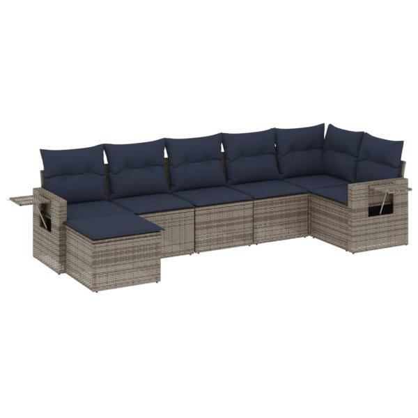 7-teiliges Gartensofa-Set mit Kissen, grau, Polyrattan