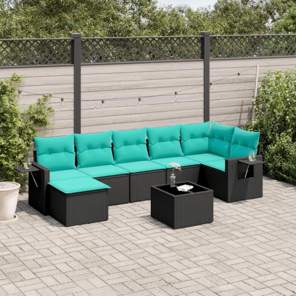 ARDEBO.de - 8-teiliges Gartensofa-Set mit Kissen, schwarzes Polyrattan