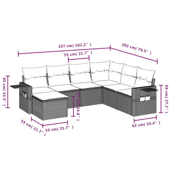 7-teiliges Gartensofa-Set mit Kissen, braun, Polyrattan