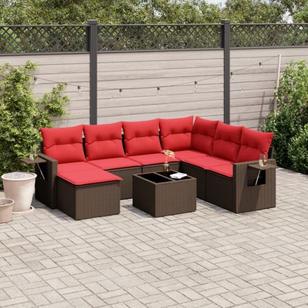 ARDEBO.de - 8-teiliges Gartensofa-Set mit Kissen, braun, Polyrattan