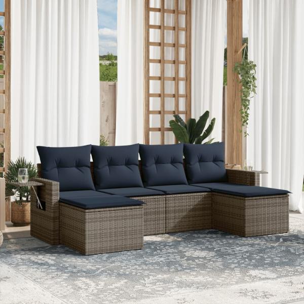 ARDEBO.de - 6-teiliges Gartensofa-Set mit Kissen, grau, Polyrattan
