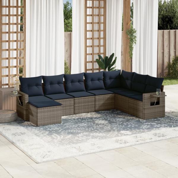ARDEBO.de - 8-teiliges Gartensofa-Set mit Kissen, grau, Polyrattan
