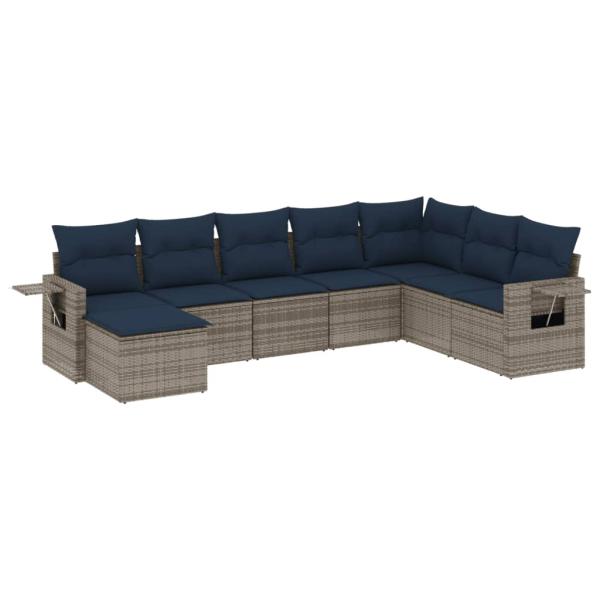 8-teiliges Gartensofa-Set mit Kissen, grau, Polyrattan