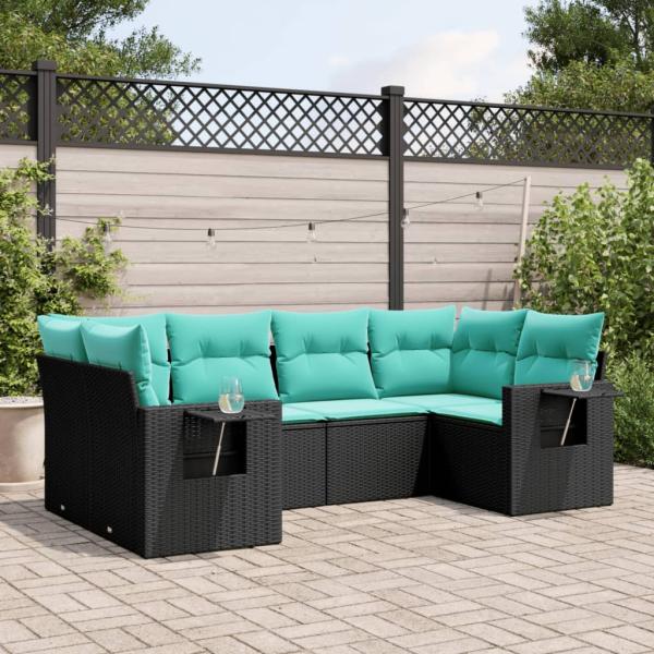 ARDEBO.de - 6-teiliges Gartensofa-Set mit Kissen, schwarzes Polyrattan